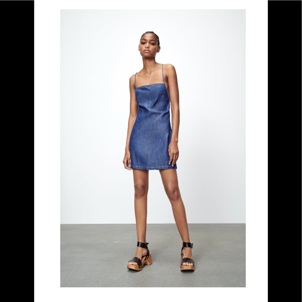 NWT Zara Rustic Mini Dress Navy Blue Size Large Summer/Spring Dress Linen Blend
